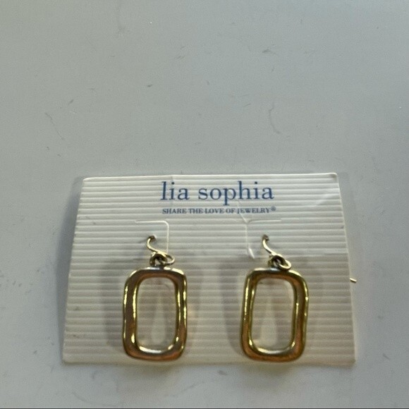 Lia Sophia Gold Tone Rectagle With Clear Crystal Dangle Earrings - Picture 3 of 6